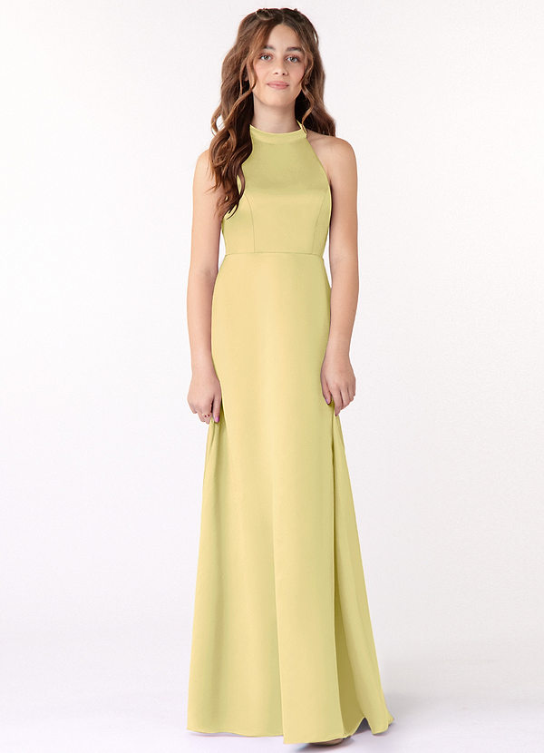Azazie Laurel Junior Lemon Sorbet A-Line Stretch Satin Dress image1