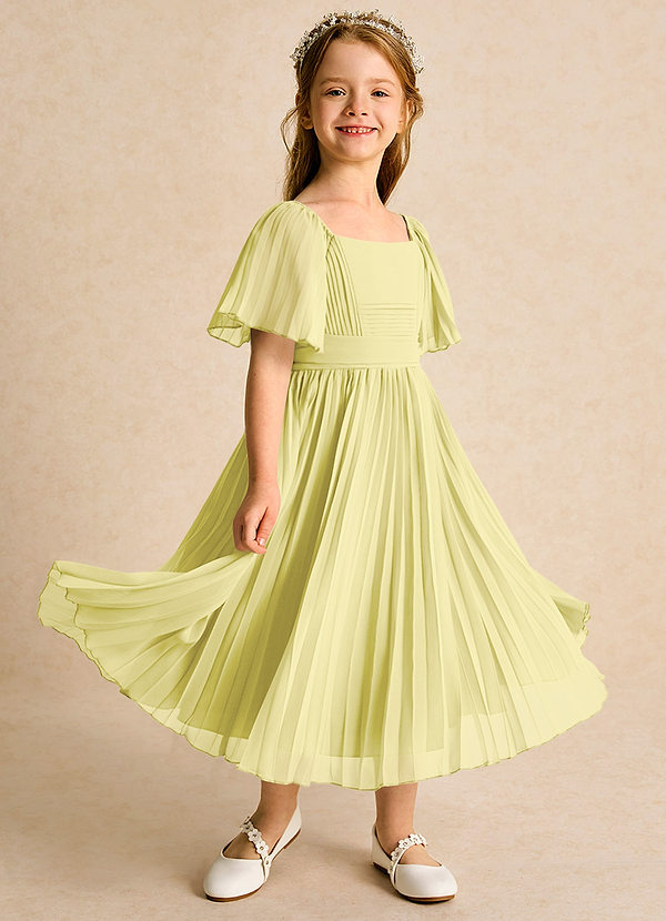 Azazie Gisele Flower Girl Dresses Lemon Sorbet A-Line Pleated Chiffon Dress image1