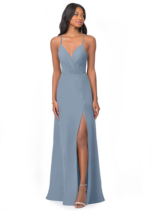 Azazie Everleigh Abiti da Damigella Abito A-Line in Chiffon con Scollo a Cuore a Pieghe Blu Polveroso image1