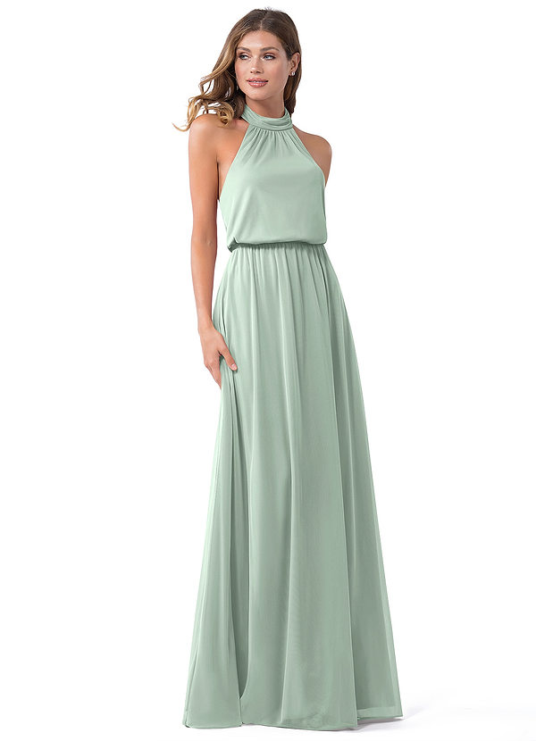 Azazie Landry Bridesmaid Dresses Agave A-Line Pleated Mesh Dress image1