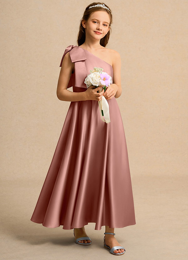 Azazie Guppy Girl Klänningar för brudeflicka Klä A-Line i Matt satäng Ena axeln image1