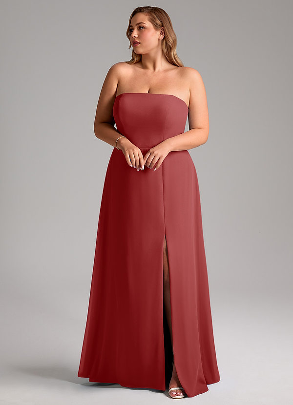 Azazie Wren Bridesmaid Dresses Rust A-Line Side Slit Chiffon Convertible Dress image1