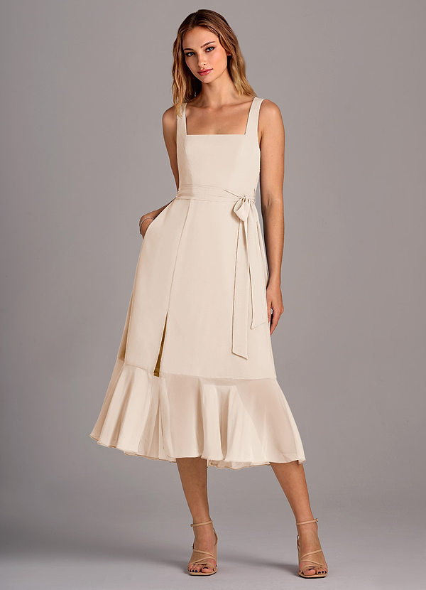 Azazie Deb Bridesmaid Dresses White Alabaster A-Line with Pockets Chiffon Convertible Dress image1