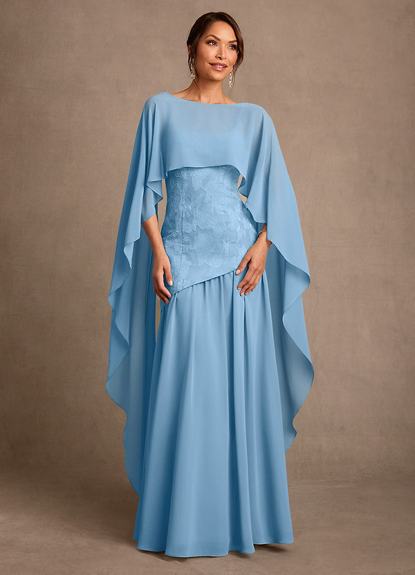Azazie Flossie Mother of the Brides Dresses Steel Blue A-Line Pleated Chiffon Dress image1