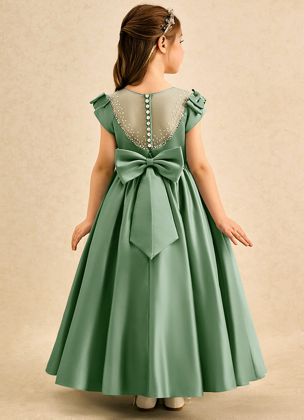 Azazie Toffee Abiti da Damigella Bambina Abito Stile Principessa in Raso Opaco Fiocco Matcha image1