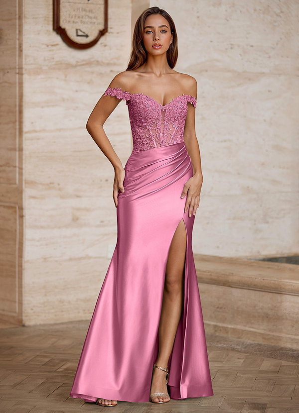 Wrentino Dusty Pink Embroidered Appliqué Satin Mermaid Dress image1