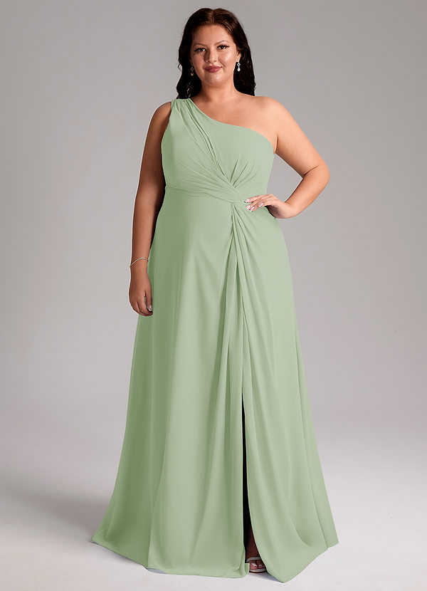Azazie Brooke Bridesmaid Dresses Dusty Sage A-Line One Shoulder Chiffon Dress image1