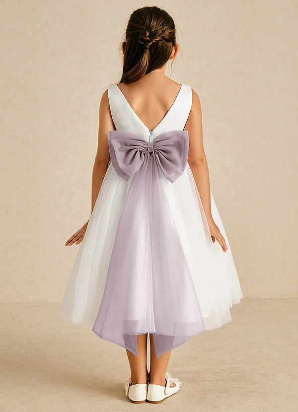 Azazie Kavi Flower Girl Dresses Ivory Dusk A-Line Bow Matte Satin Dress image1
