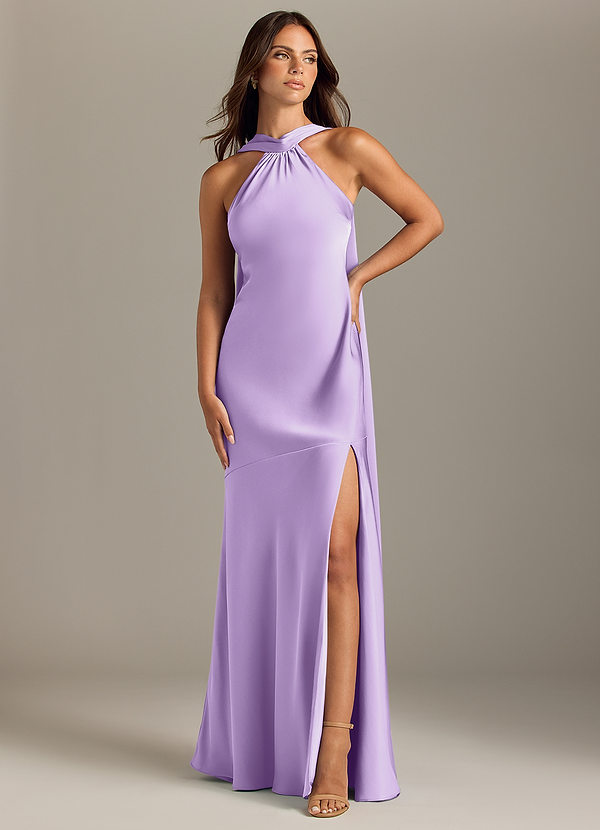 Azazie Kinsley Vestidos Dama de Honor Vestido de Lila de Satén Elástico de Corte Sirena con Corte Lateral image1
