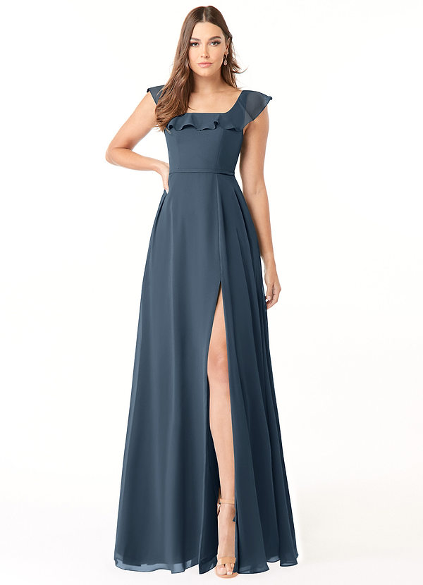 Azazie Jinny Bridesmaid Dresses Neptune A-Line Square Neckline Ruched Chiffon Dress image1