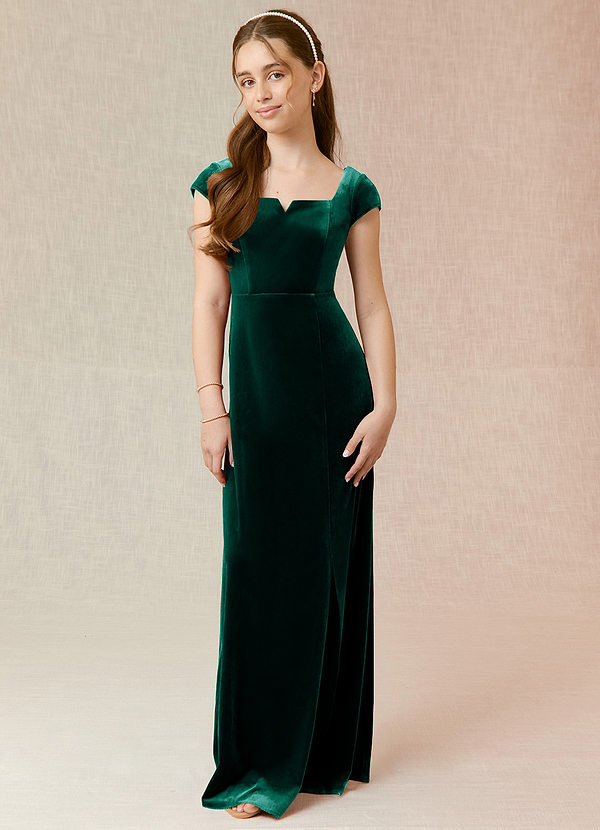 Azazie Gabi Junior Emerald A-Line Velvet Dress image1