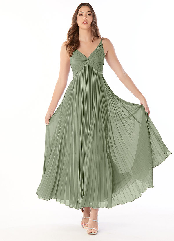 Azazie Raychelle Bridesmaid Dresses Pistachio A-Line V-Neck Chiffon Dress image1