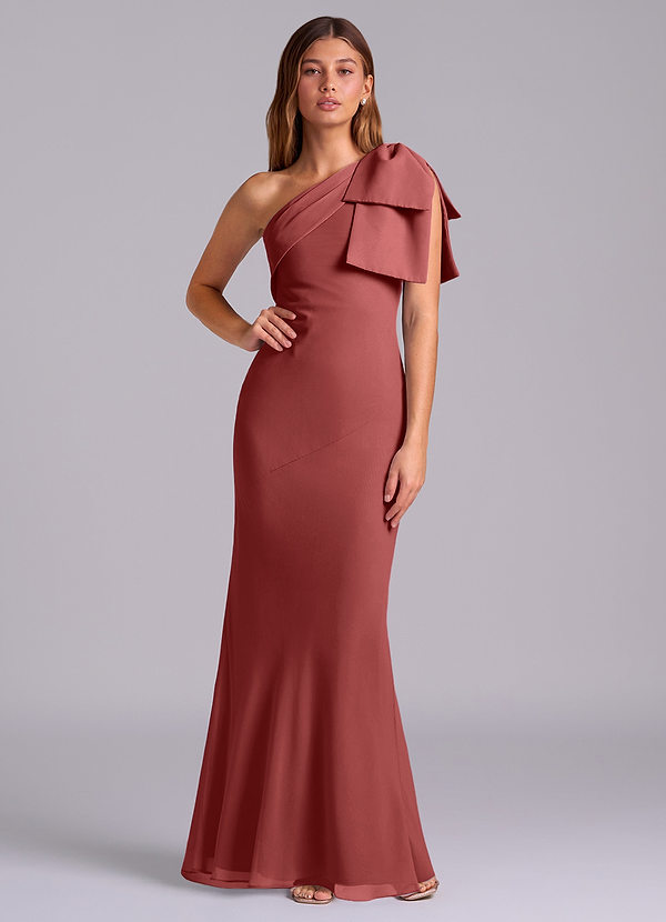 Azazie Yuanna Bridesmaid Dresses Terracotta Mermaid One Shoulder Chiffon Dress image1