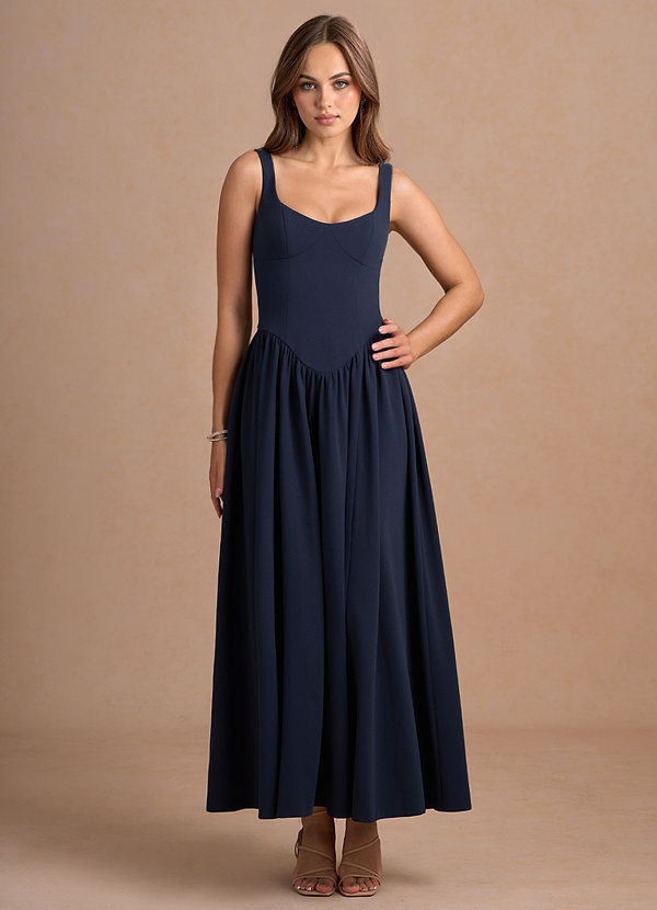 Martha Navy Pleated Maxi Dress image1