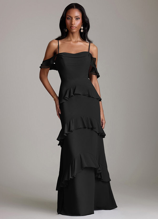 Azazie Chayla Suknie dla druhen Osłona Zza ramienia Szyfon Do ziemi Sukienka image1