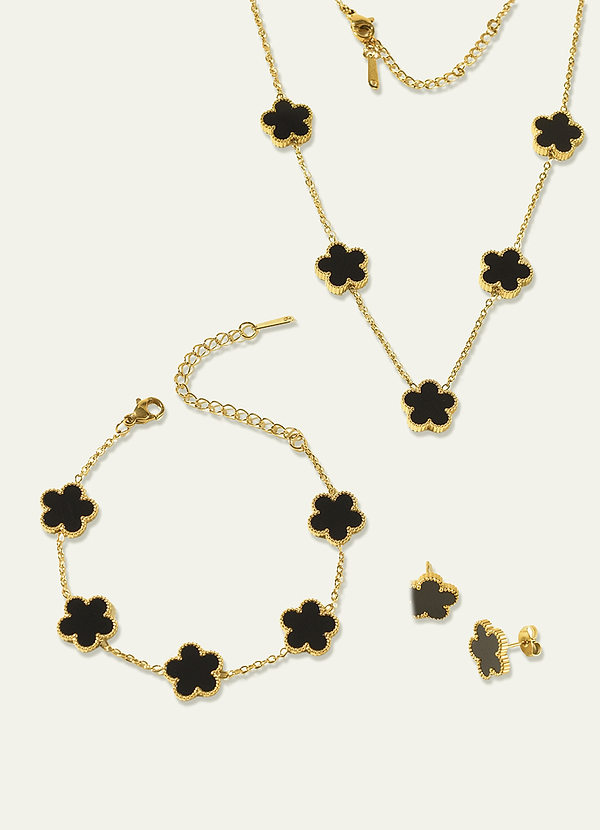 front Smyckeset med femklöver i 18K guldplätering i rostfritt stål