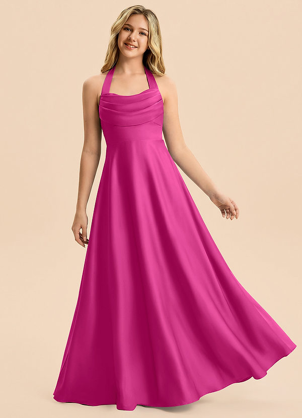 Azazie Kady Junior Fuchsia A-Line Sweetheart Neckline Stretch Satin Dress image1