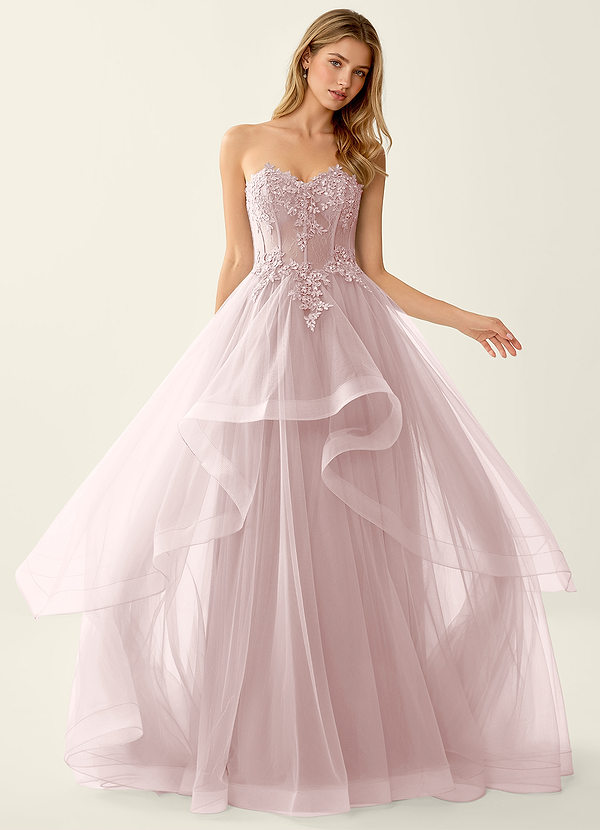 Anais Pulverrosa Korsettbalklänning med snörning och volang i spets image1