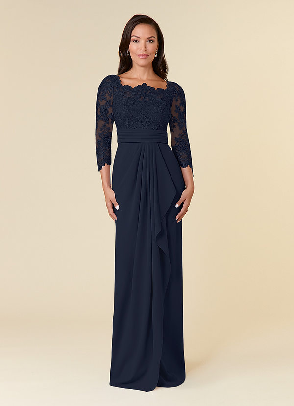 Dark Navy Azazie Bernadine Sheath Lace Floor-Length Dress | Azazie