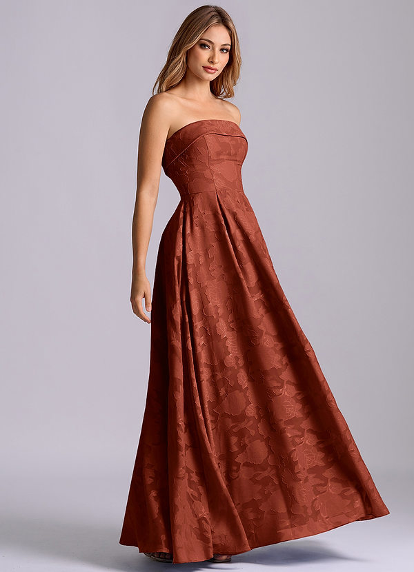 Azazie Lucienne Bridesmaid Dresses Terracotta A-Line Strapless Floral Burnout Dress image1