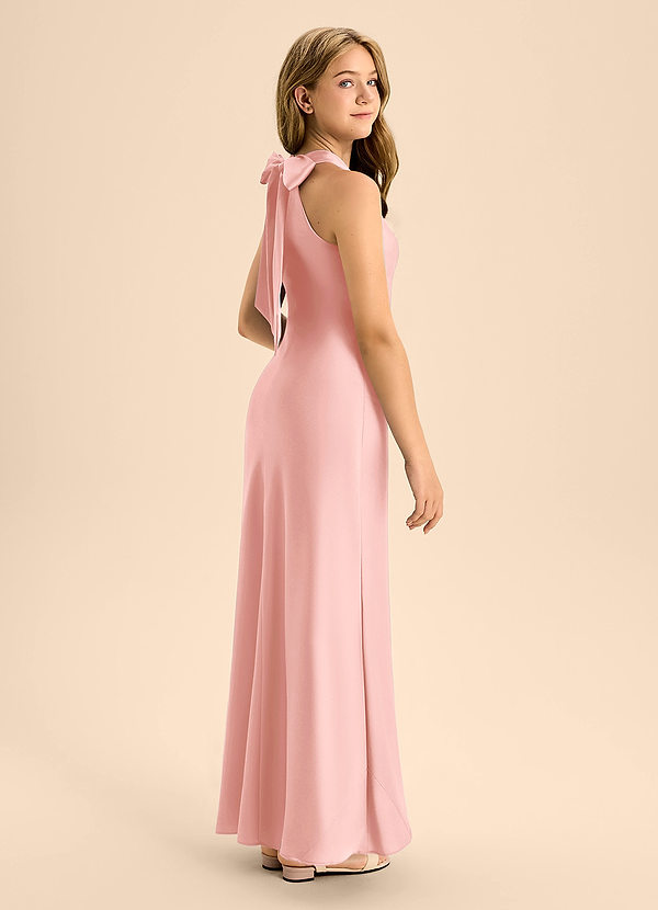 Azazie Doretta Junior Powder Pink A-Line Pleated Stretch Satin Dress image1