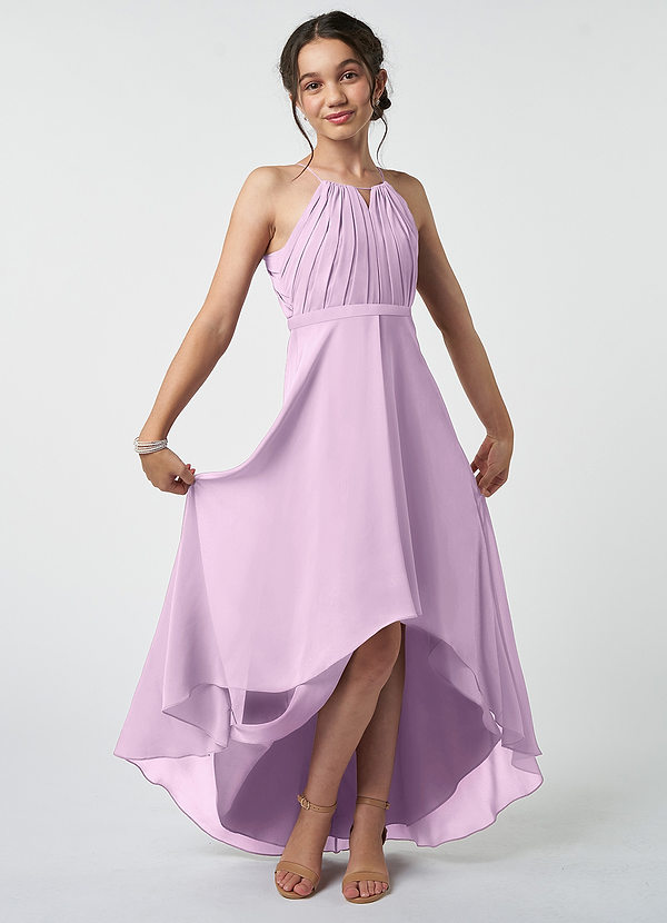 Azazie Oaklynn Junior Robe Trapèze en Mousseline de soie Plissée Frostiges Flieder image1