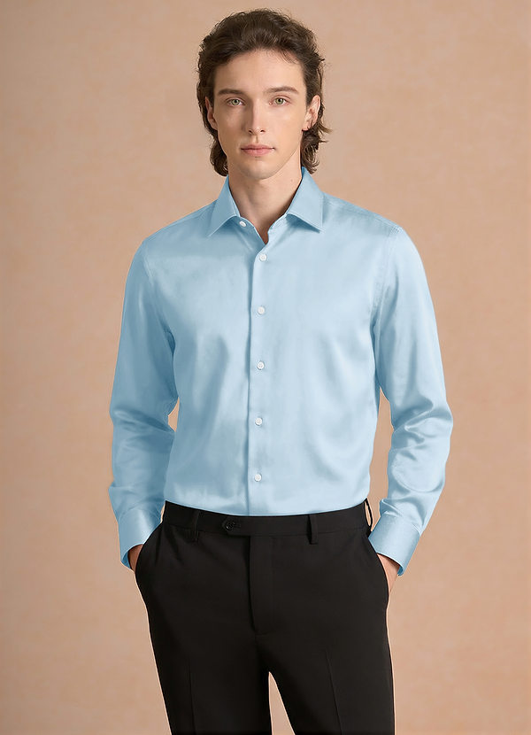 front Julian Sky Blue Stretch Satin Dress Shirt