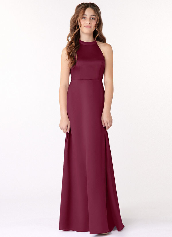 Azazie Laurel Junior Mulberry A-Line Stretch Satin Dress image1