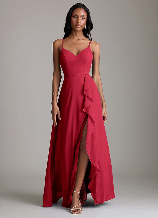 Azazie Naeem Bridesmaid Dresses Scarlet A-Line V-Neck Ruffle Chiffon Dress image1