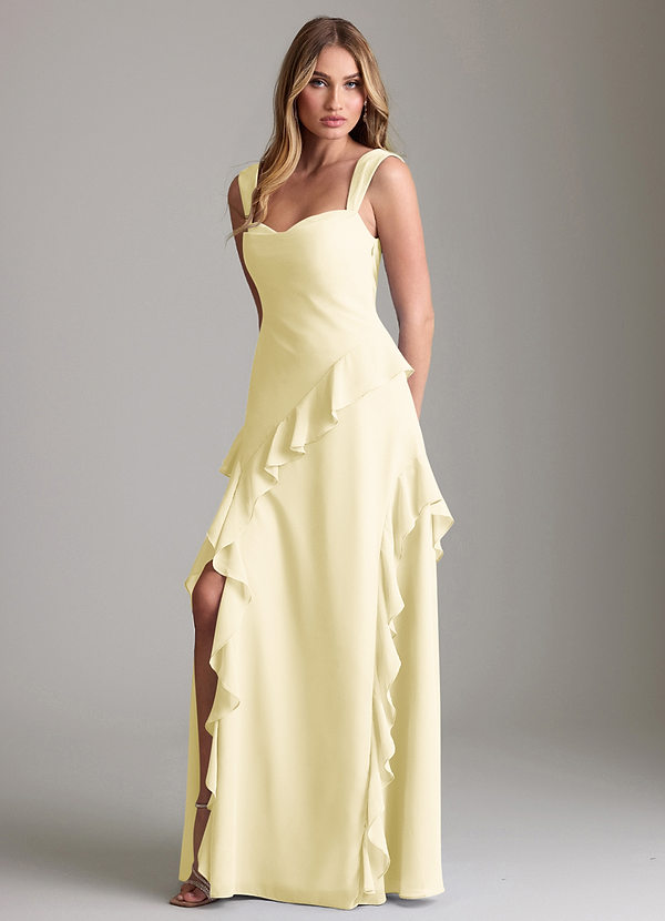 Azazie Sloane Bridesmaid Dresses Lemon Sorbet A-Line Sweetheart Neckline Chiffon Dress image1