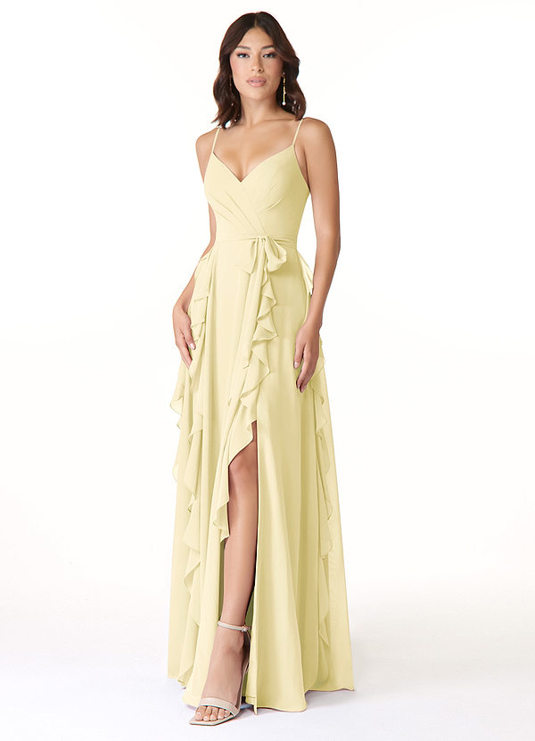 Azazie Peyton Bruidsmeisjes Jurken Jurk van Chiffon met A-Lijn Ruches Citroensorbet image1