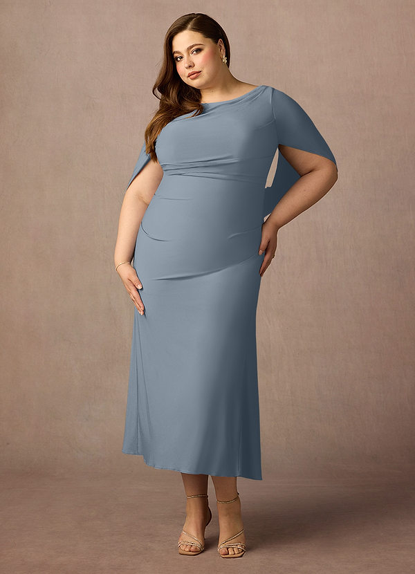 Azazie Bellona Robe Mère de la Mariée & du Marié Robe Fourreau en Tricot de luxe Col bateau Bleu Poussiéreux image1