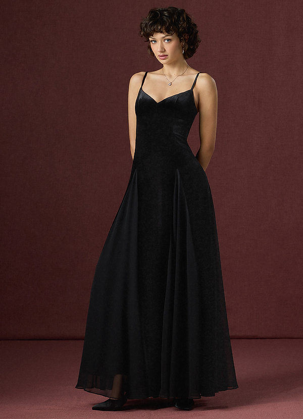 Azazie Plus Size Maxi Dresses A-Line Wedding Guest Formal Dresses V Neck Black