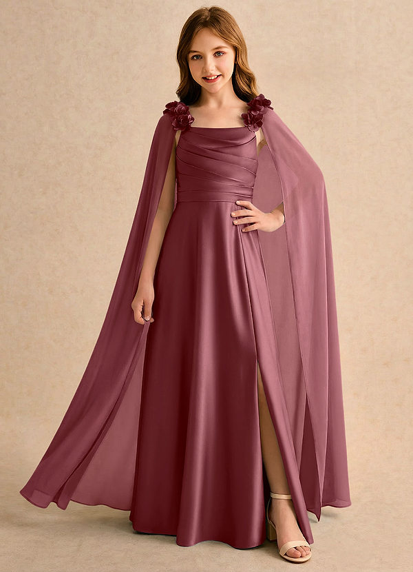 Azazie Rosita Girls Formal Klänningar för brudeflicka Klä A-Line i Stretch Satin Plisserad image1