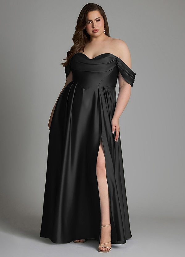 Loisa Bridesmaid Dresses Black A-Line Off the Shoulder Stretch Satin Dress image1