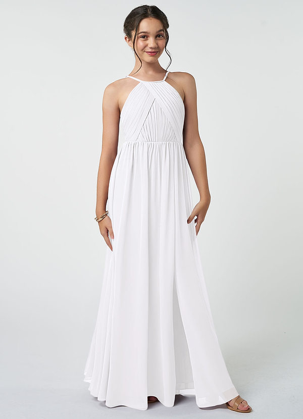 Azazie Leighton A-Line Pleated Chiffon Floor-Length Junior Bridesmaid Dress image1
