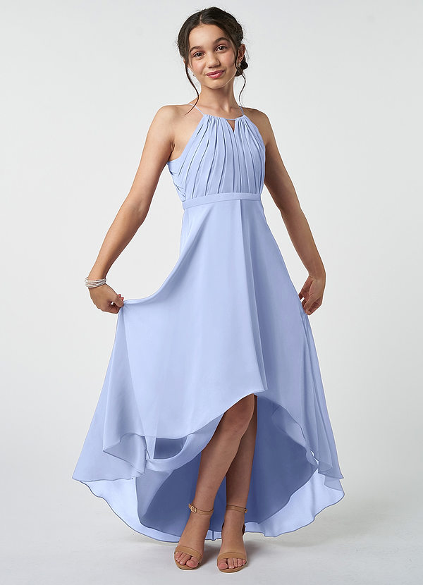Azazie Oaklynn Junior Robe Trapèze en Mousseline de soie Plissée Eis image1