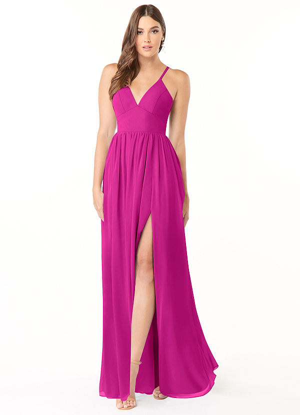 Azazie Aaida Robes Demoiselle d'honneur Robe Trapèze en Mousseline de soie Corset Fuchsia image1