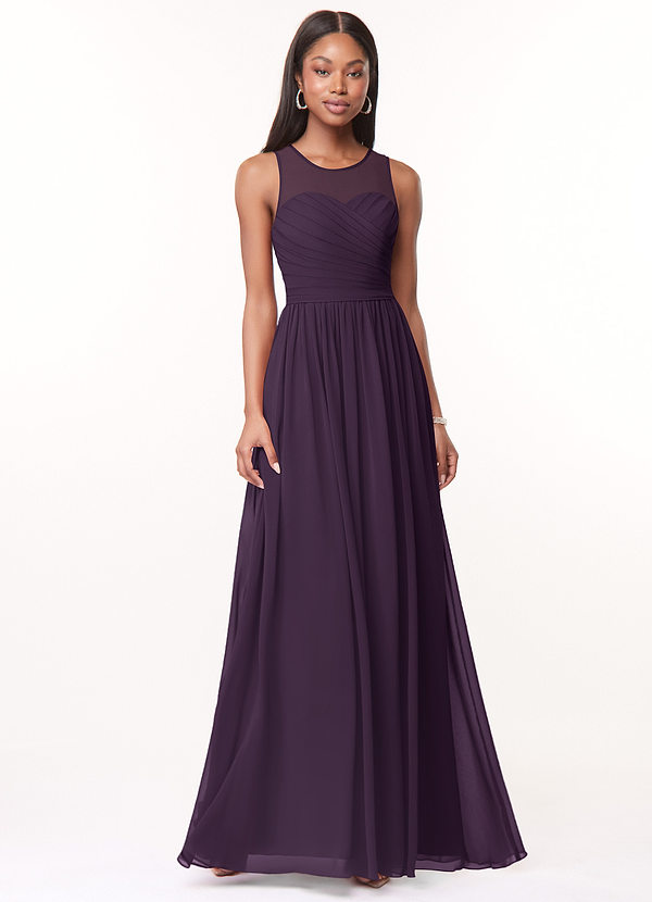 Azazie Nina Bridesmaid Dresses Plum A-Line Pleated Chiffon Dress image1