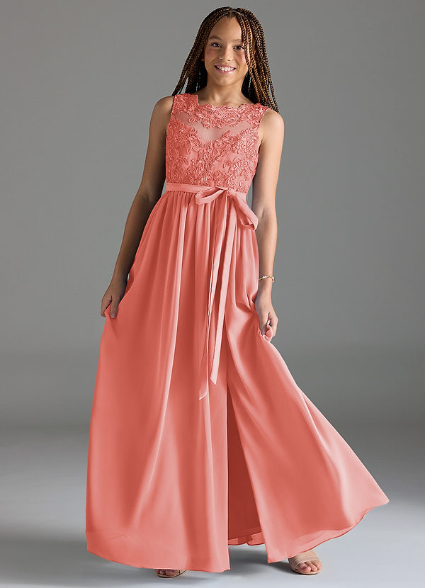 coral country bridesmaid dresses Coral Chiffon Long Mismatched Bridesmaid Dress, Dress B main image 0