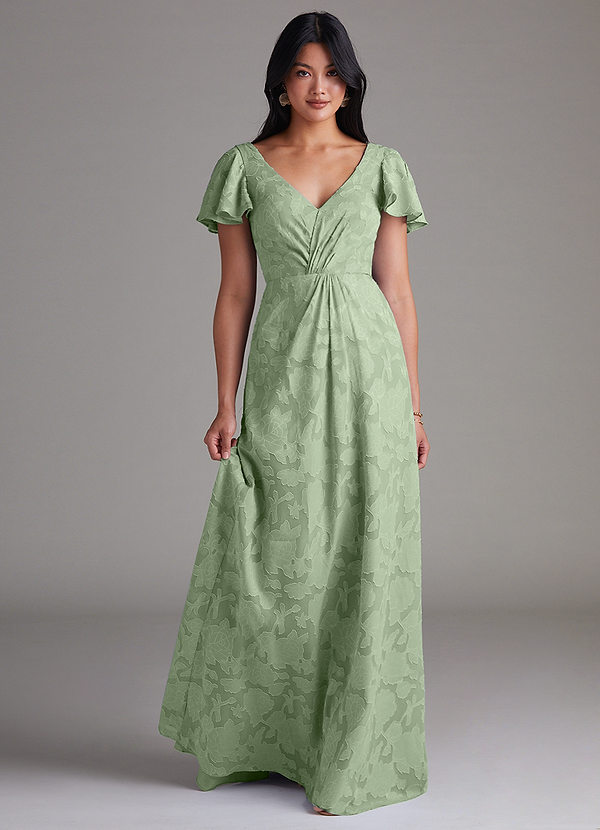 Azazie Soren Bridesmaid Dresses Dusty Sage A-Line Pleated Floral Burnout Dress image1