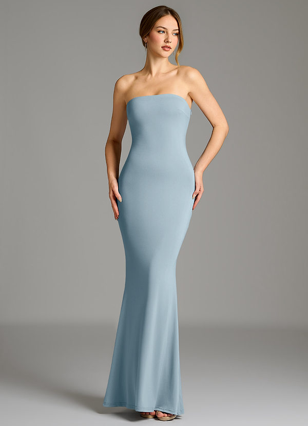 Azazie Shaniya Bruidsmeisjes Jurken Jurk van Hoogwaardige stretchjersey met Zeemeermin Strapless Stoffig Blauw image1