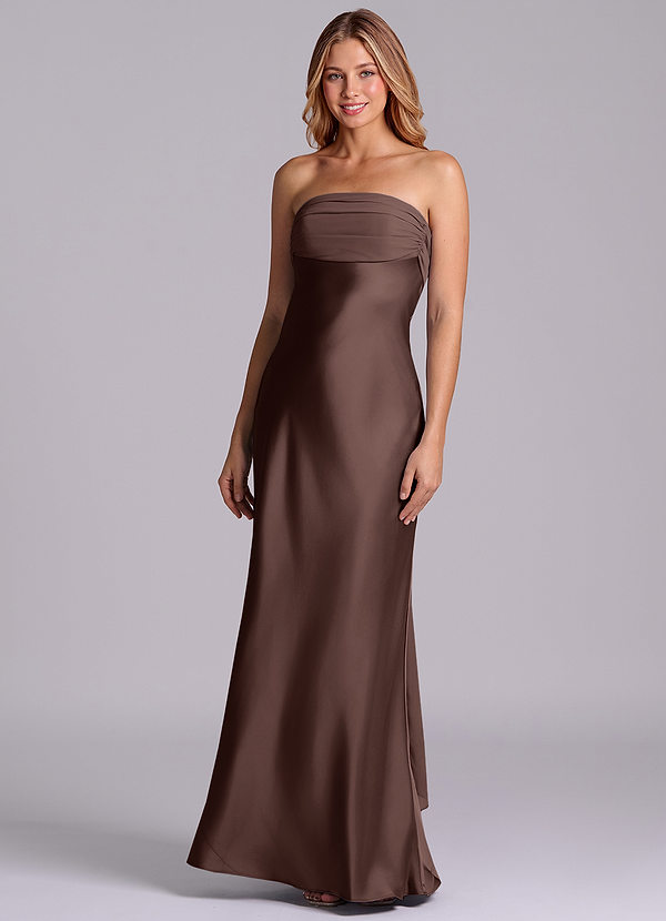 Azazie Ailanie Robes de demoiselle d'honneur Robe Fourreau en Satin extensible Bustier Ganache image1