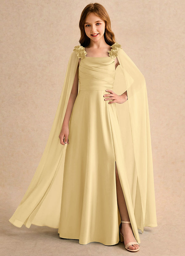 Azazie Rosita Girls Formal Flower Girl Dresses Butter A-Line Pleated Stretch Satin Dress image1