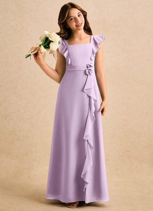 Azazie Soso Girls Formal Sukienki dla dziewczynek sypiących kwiaty Linia A Pofałdowany Szyfon Długość podłogi Sukienka image1