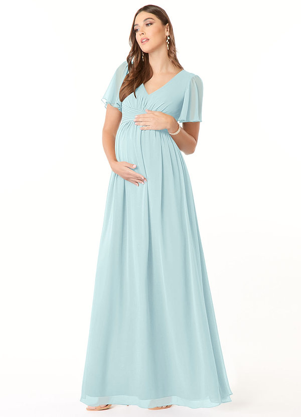 Azazie Verna Maternity Bridesmaid Dresses A-Line V-Neck Ruched Chiffon Floor-Length Dress image1