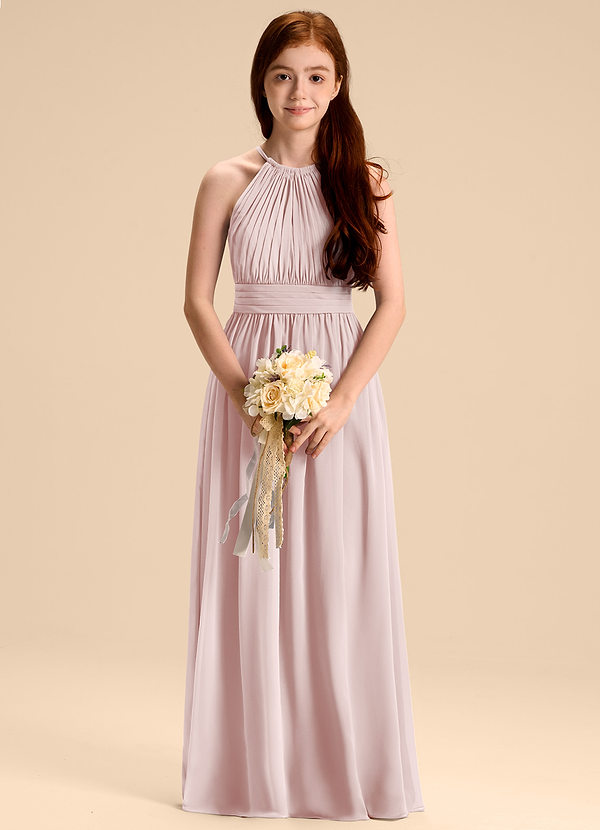Azazie Malone Junior Robe Trapèze en Mousseline de soie Plissée Rose Pâle image1