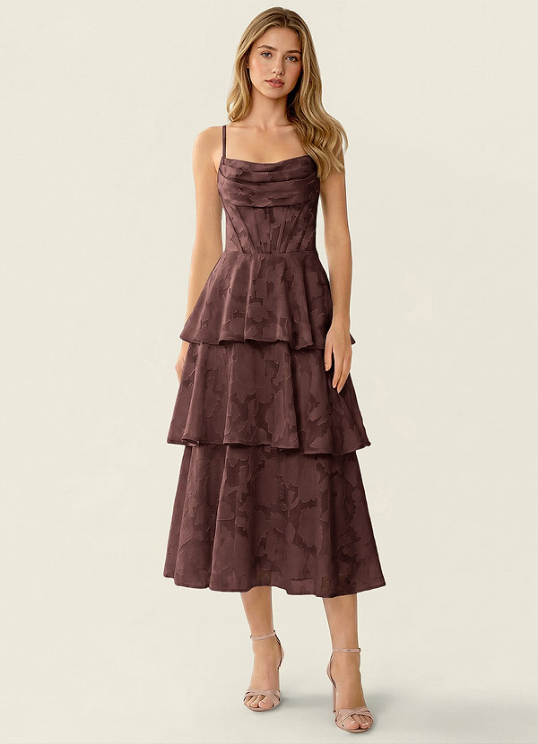 Gabriddy Mocha Coco Jacquard Ruffles Corset Maxi Dress image1
