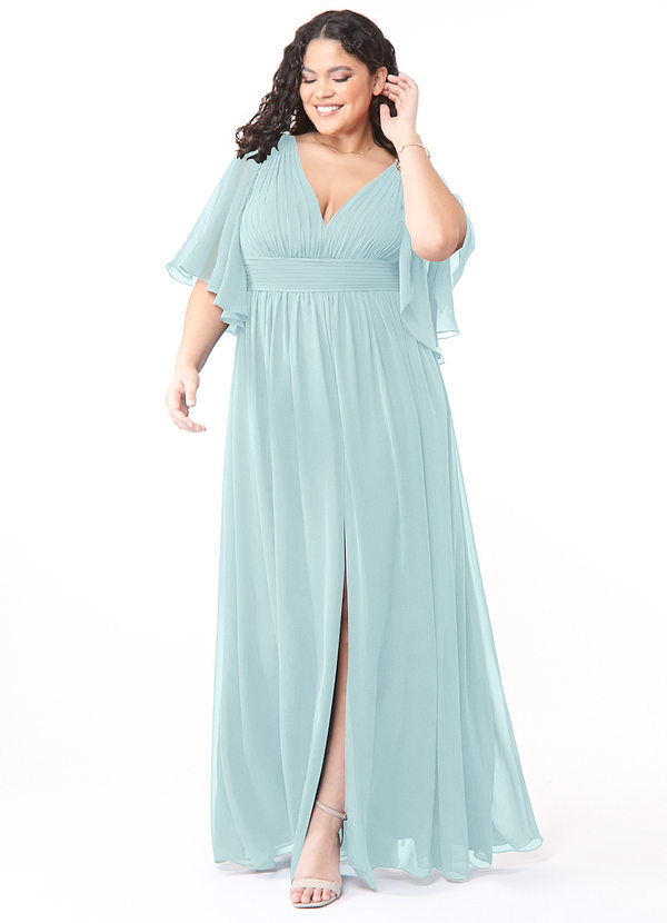 Azazie Temeka Robes Demoiselle d'honneur Robe Trapèze en Mousseline de soie Rayé Verre De Mer image1