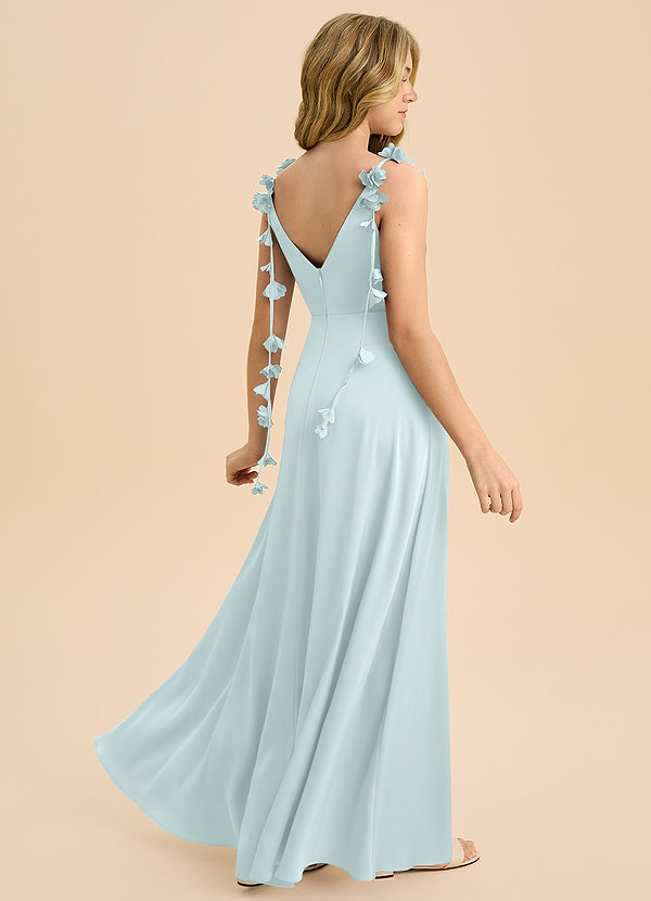 Azazie Gumdrop Junior Sea Glass Empire Pleated Stretch Satin Dress image1